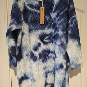 NWT *RARE* Navy Blue POL tie dye cable knit sweater size S OVERSIZED